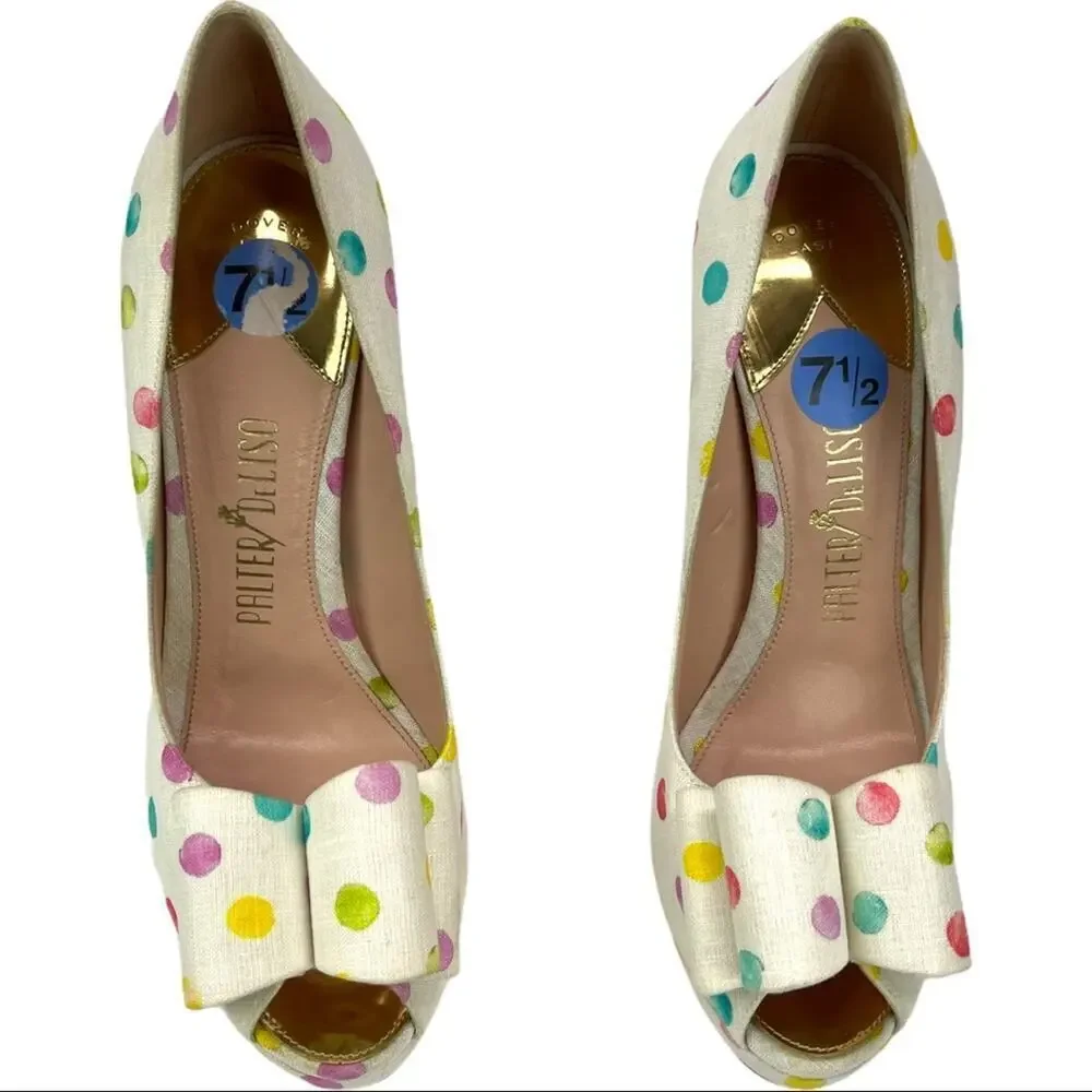 Palter DeLiso Polka Dot Bow Platform Heels 7.5